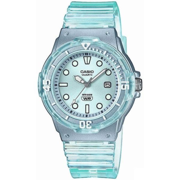Casio – Bleu – Cadran et d’un bracelet translucides. Montre féminine avec dateur – Étanche 100 m, – LRW-200HS-2EV