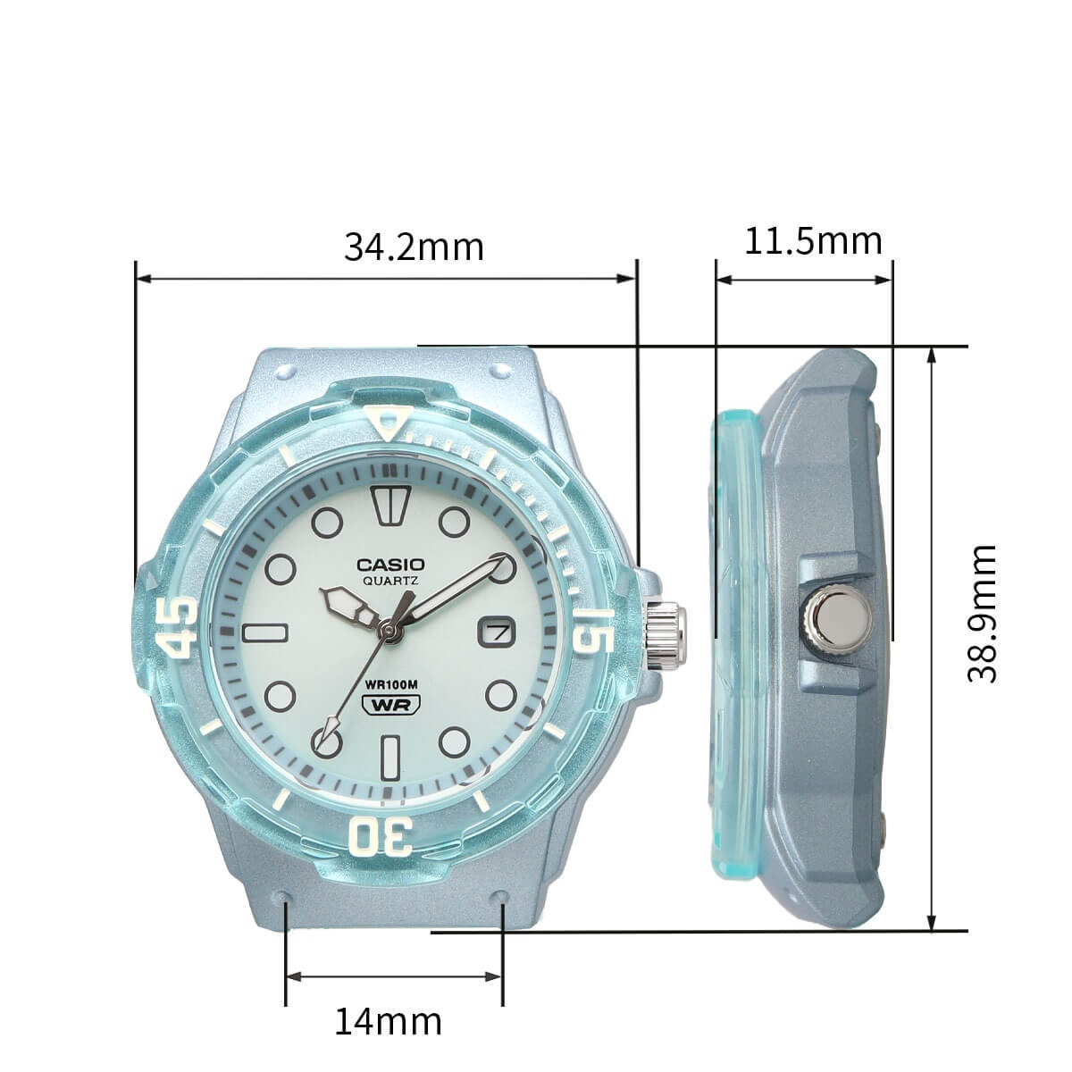 Casio – Bleu – Cadran et d’un bracelet translucides. Montre féminine avec dateur – Étanche 100 m, – LRW-200HS-2EV