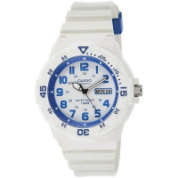 Casio – Montre en résiné blanc cadran blanc chiffres bleu – Étanche 100 m – MRW-200HC-7B2VDF