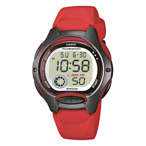 Casio 10-year battery life – Petit boitier – Bracelet en silicone rouge – LW-200-4AVDF