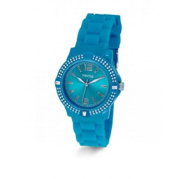 YEMA Montre Femme – Bleu Cadran bleu – Bracelet en silicone bleu – ymhf1171