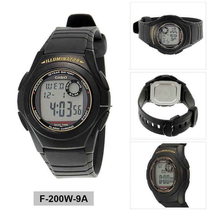 Casio – Montre Digital – Autonomie pile 10 ans – caoutchouc noir – F-200W-9ADF