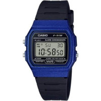 Casio – Digital bleu – Bracelet en résine noir – Étanche – Alarme & Chronographe – F-91WM-2ADF
