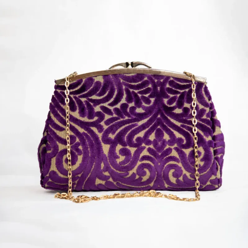 Sac Z’man – Violet Royal & Doré en Velours Relief