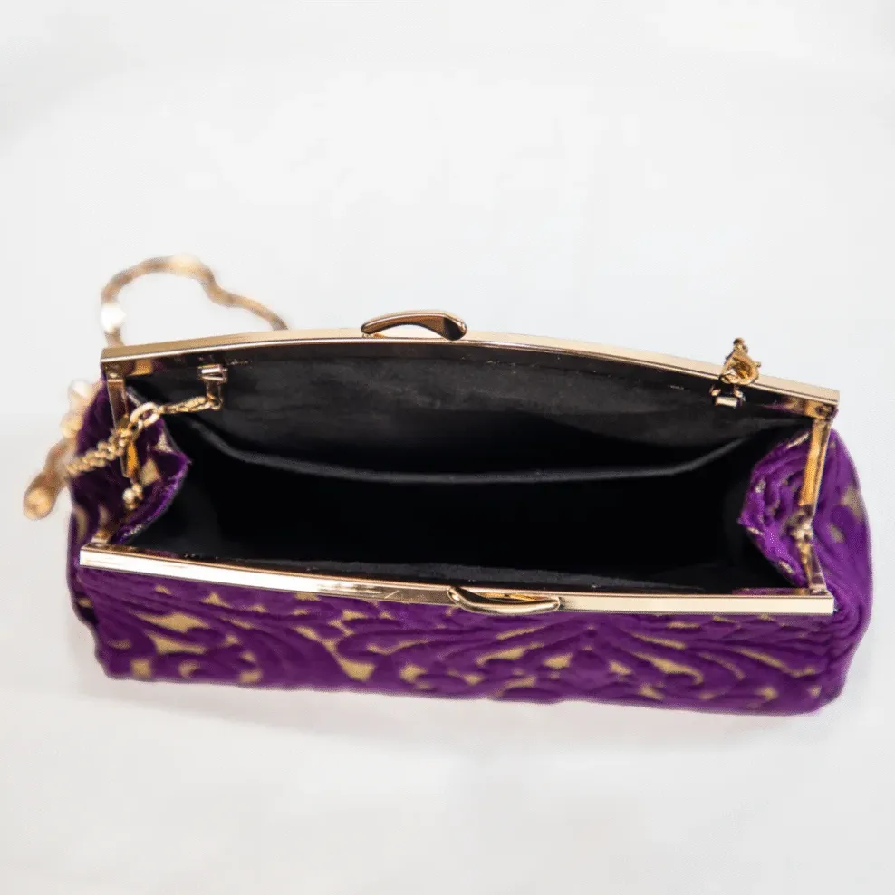 Sac Z’man – Violet Royal & Doré en Velours Relief
