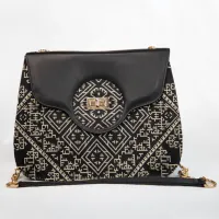 Sac Tazghart – Cuir Noir & Broderie Gharza