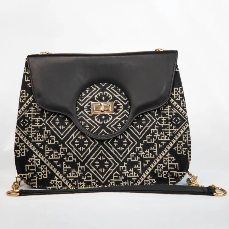 Sac Tazghart – Cuir Noir & Broderie Gharza