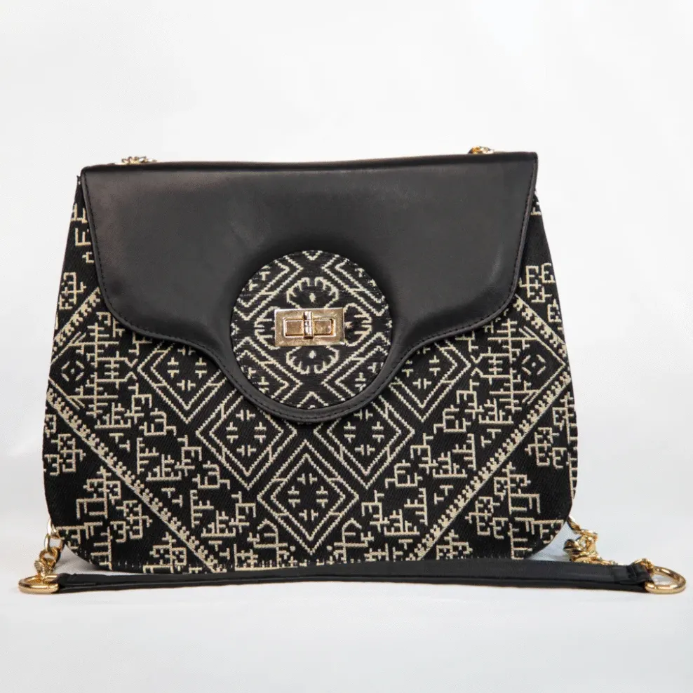 Sac Tazghart – Cuir Noir & Broderie Gharza