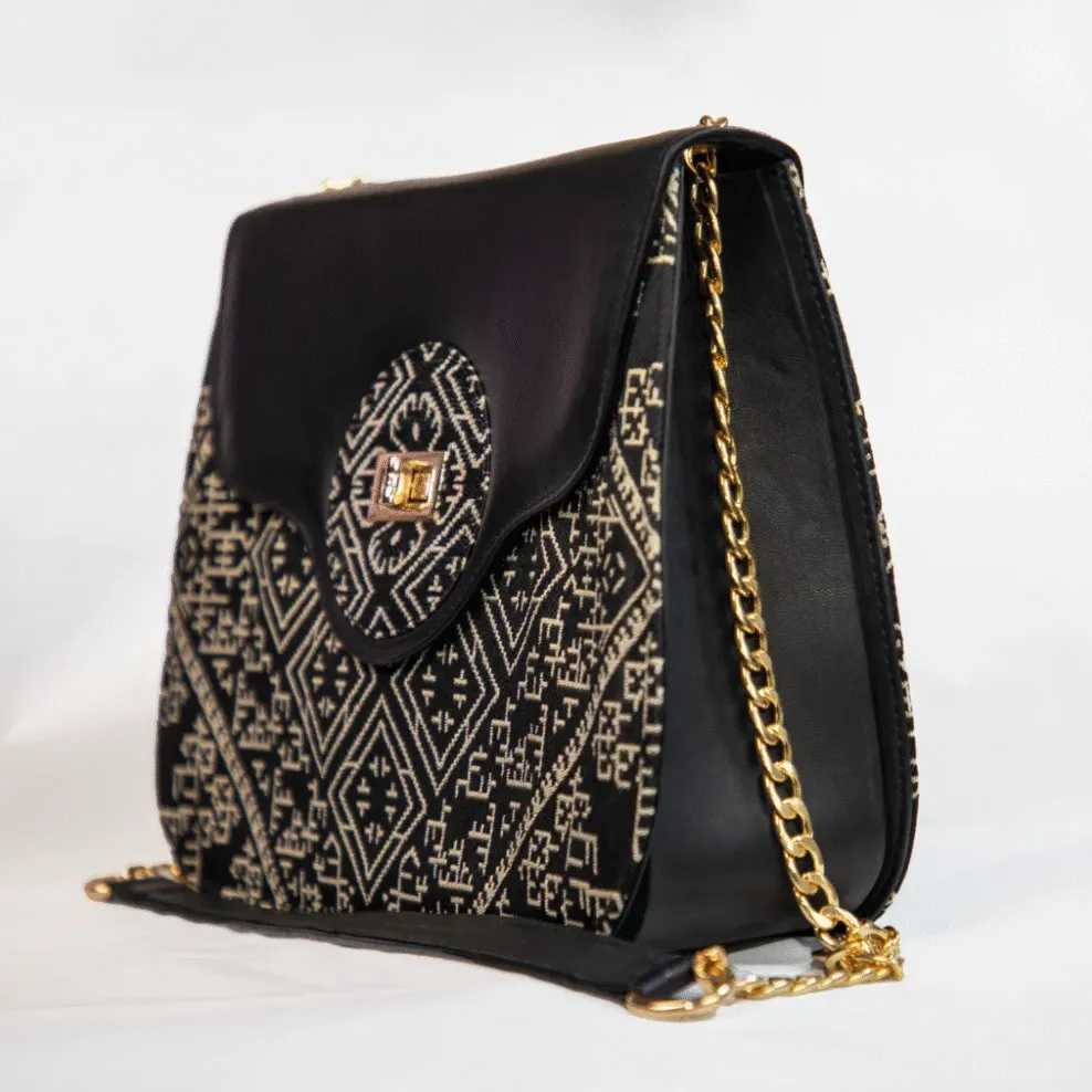 Sac Tazghart – Cuir Noir & Broderie Gharza