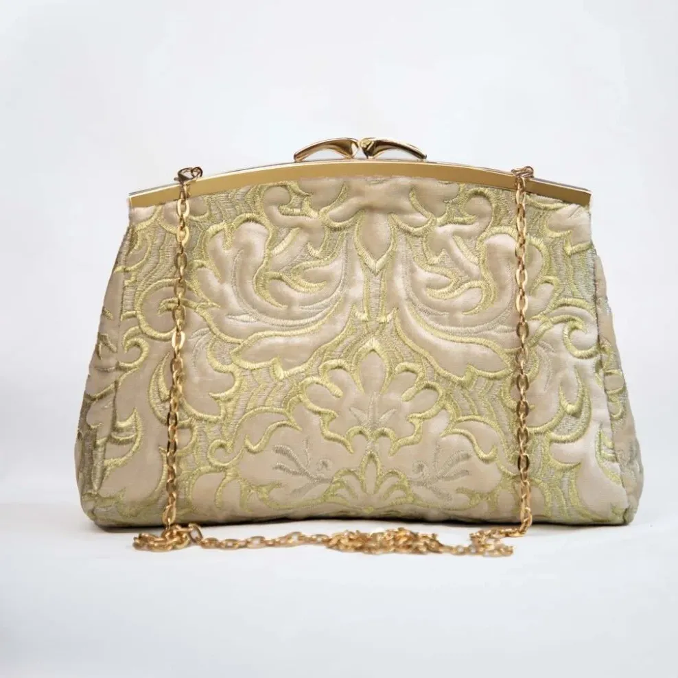 Sac Z’man – Velours Beige Brodé Doré