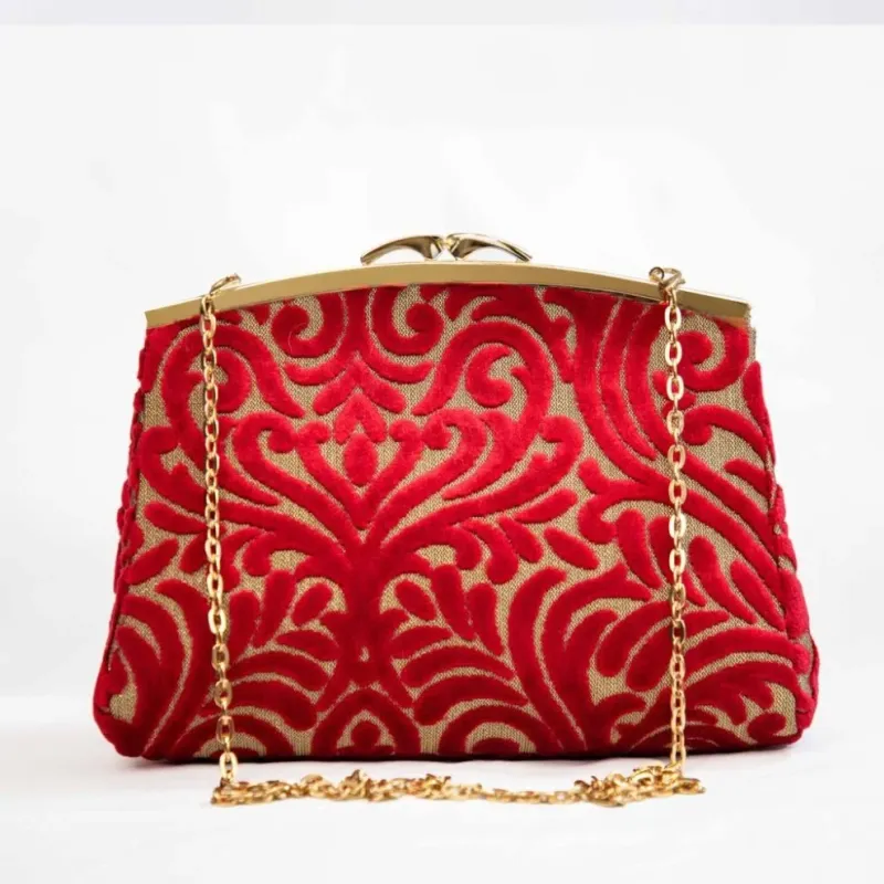 Sac Z’man – Velours Rouge & Tissu Doré