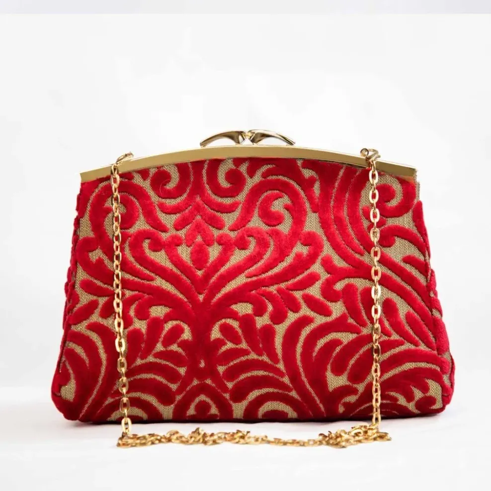 Sac Z’man – Velours Rouge & Tissu Doré