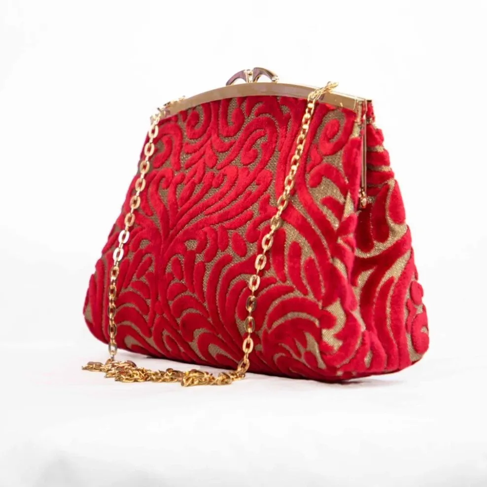 Sac Z’man – Velours Rouge & Tissu Doré