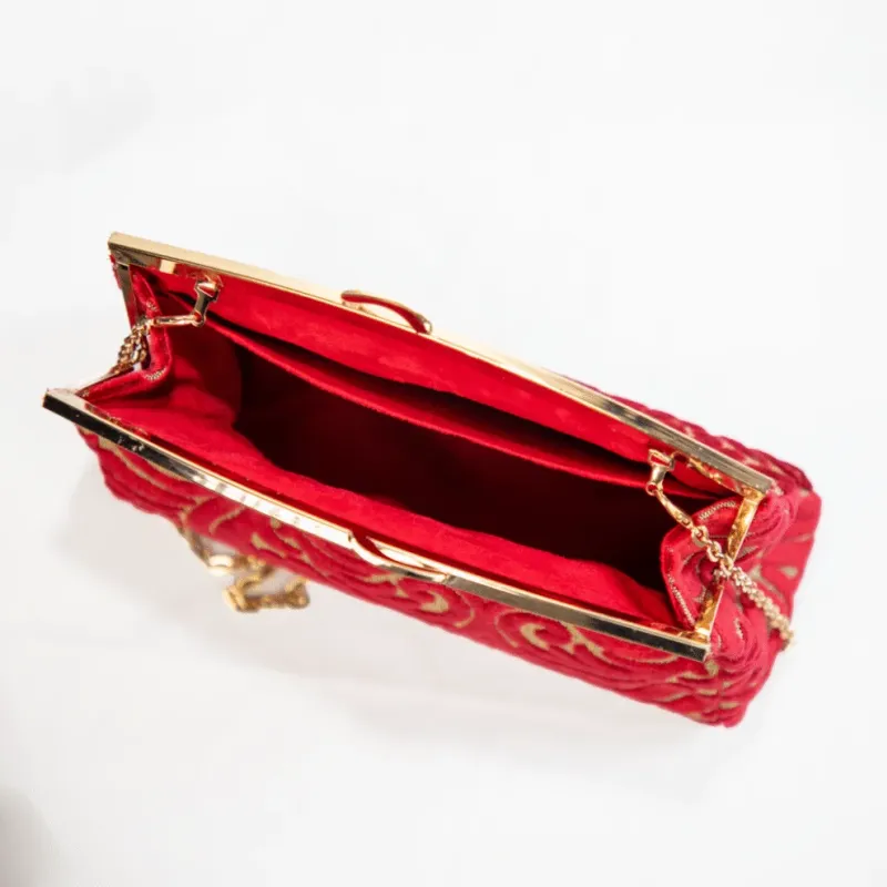 Sac Z’man – Velours Rouge & Tissu Doré