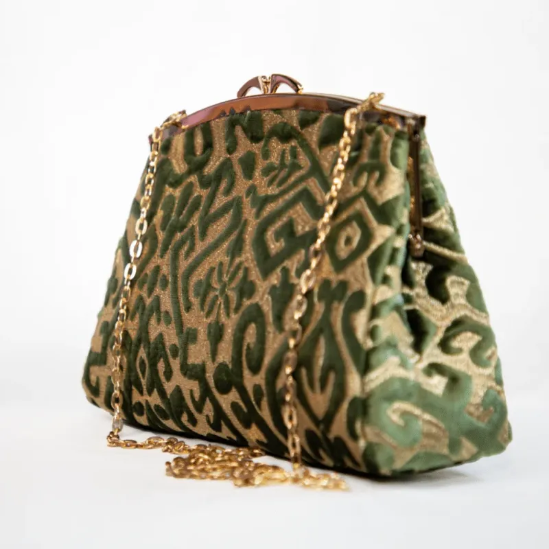 Sac Z’man – Velours Vert & Tissu Doré
