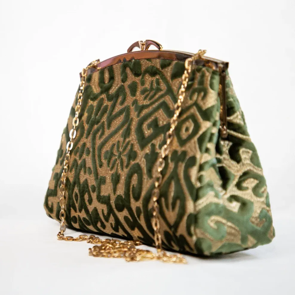Sac Z’man – Velours Vert & Tissu Doré