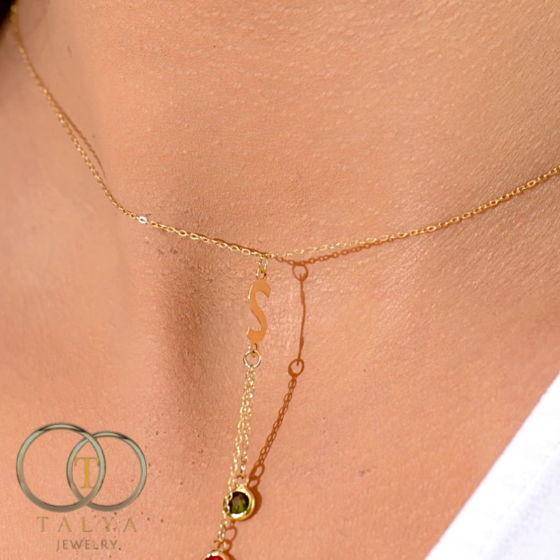 Collier Lettre Perles Colorées En Or 18K