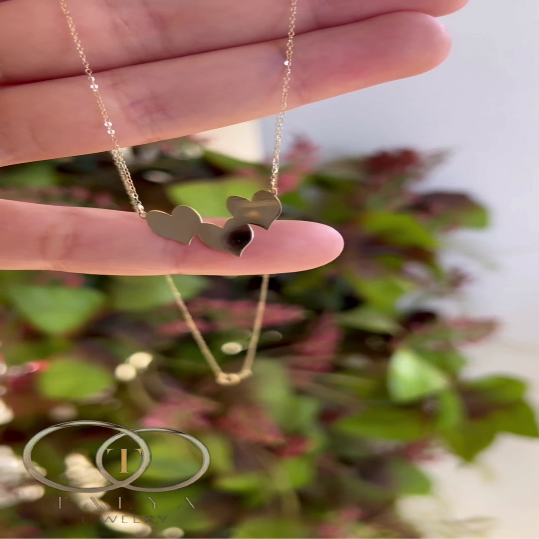 Collier Triple Coeur Gravé En Or 18K