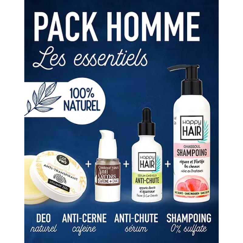 PACK HOMME essentiels Soins Beauté Sans Sulfate Anti Chute & Cernes
