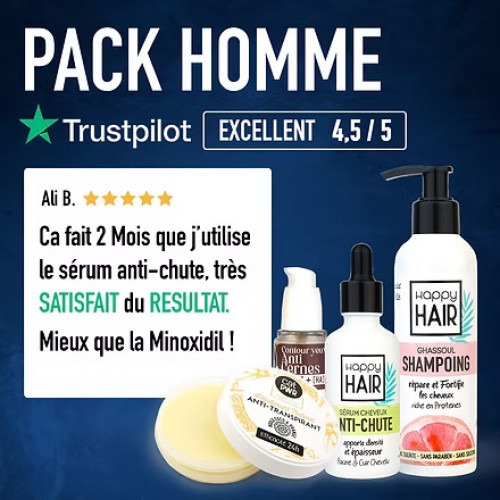 PACK HOMME essentiels Soins Beauté Sans Sulfate Anti Chute & Cernes PACK HOMME essentiels Soins Beauté Sans Sulfate Anti Chute & Cernes