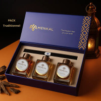 Menkal Parfums Pack Traditionnel &ndash; Diffuseurs d&rsquo;Ambiance MENKAL &ndash; Oud, Fleur d&rsquo;Oranger & Musk Ambr&eacute; (3 x 100 ml)
