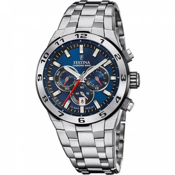 Festina – CHRONO BIKE BLEU – Chronographe &amp; étanche 10 ATM – Tout en acier inoxydable – F20670/1