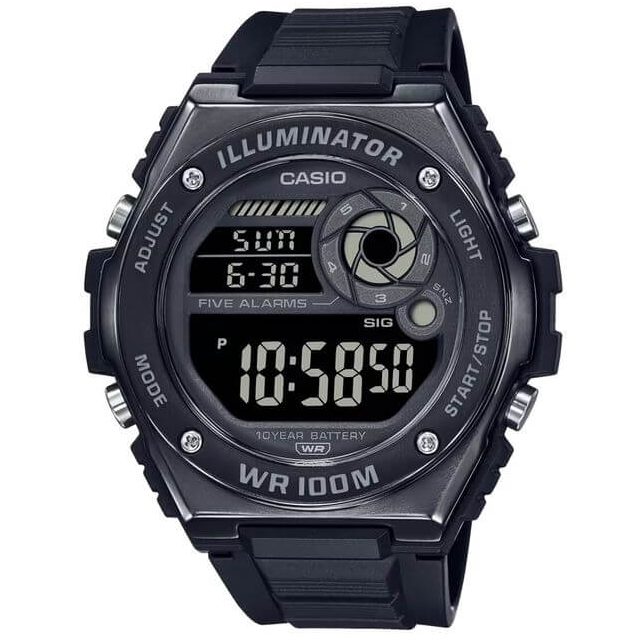 Casio &ndash; Bo&icirc;tier en r&eacute;sine et lunette en m&eacute;tal &ndash; Cadran noir, chiffres blancs &ndash; MWD-100HB-1BV