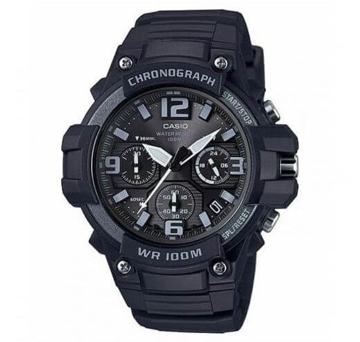Casio – Chronographe – Noir, cadran noir – Bracelet en silicone – MCW-100H-1A3V